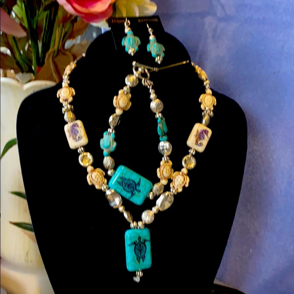 Turtle necklace, bracelet and earring set handmade